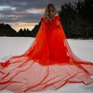 Women’s long red size 12 dress with long train formal